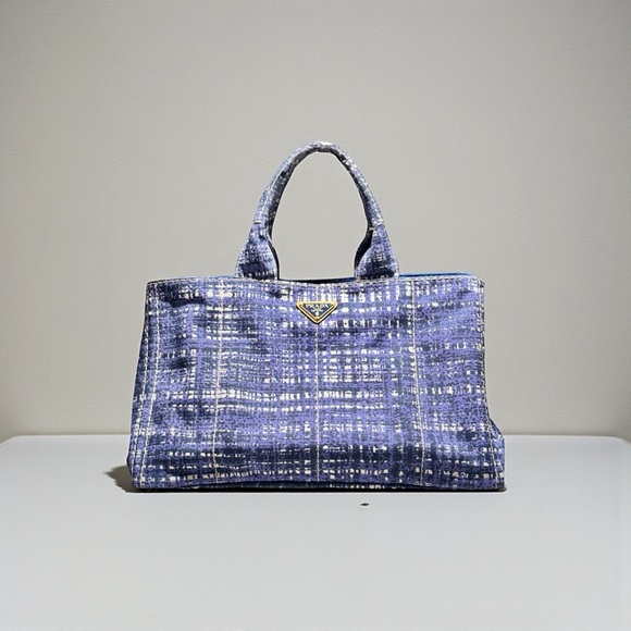 Prada Handbags - Prada Blue Checkered Tote Bag